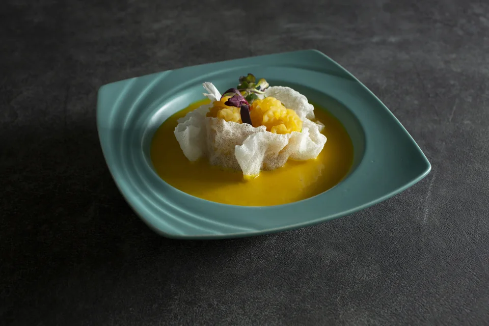 The Island pumpkin soup from the eight-course tasting menu